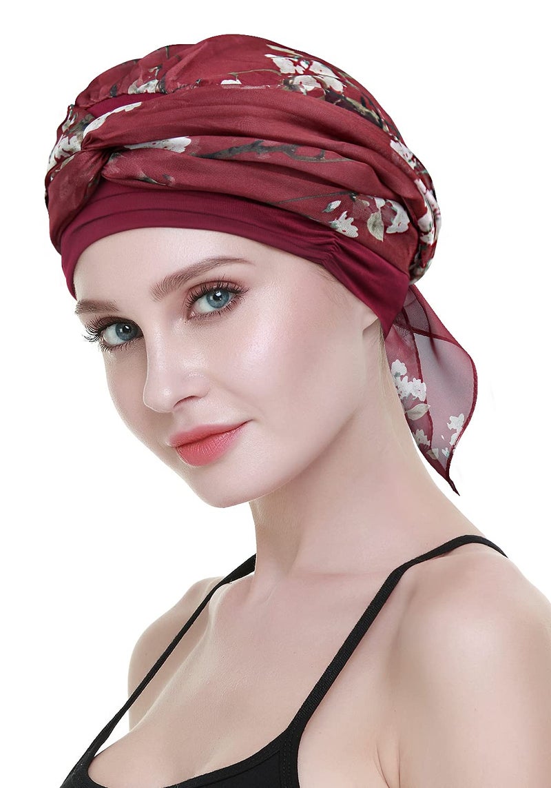 FocusCare Women's Cancer Headwear Scarf with Cap Compliments Head Wraps Chemo Turbans - Image 4